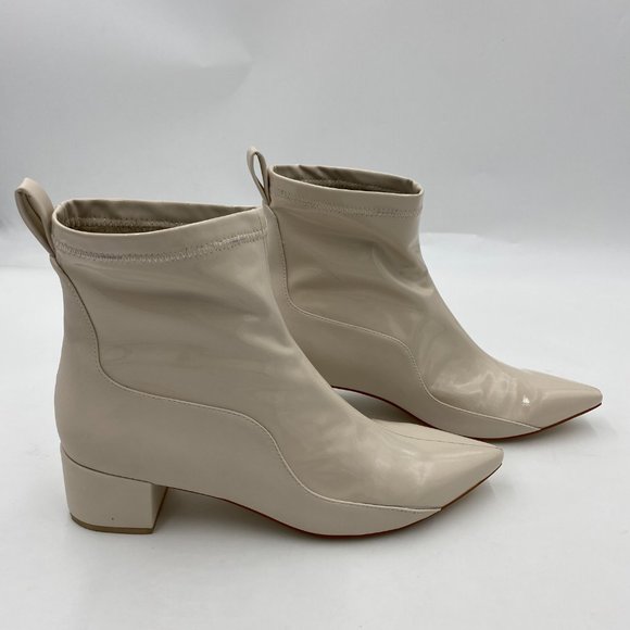 Shoes - A Beige Women Dressy Pointed Toe Chunky Block Heels Ankle Boots